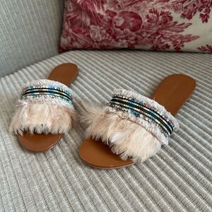 Badgley Mischka Feather Embellished Sandals